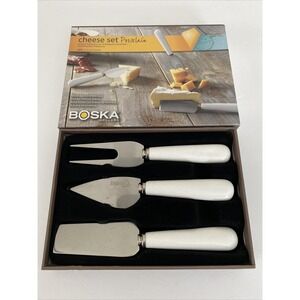 Boska Cheese Set Porcelain, NIB, Knife ,Spreader &Fork